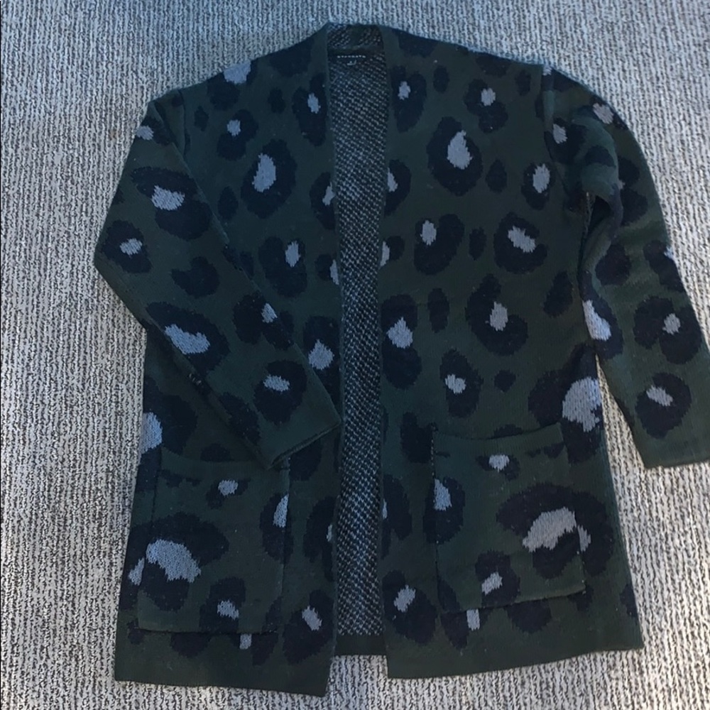 Army green, leopard print open front Cardigan